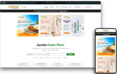 Prikaz sajta centar-pharm.com na desktopu i mobilnom telefonu
