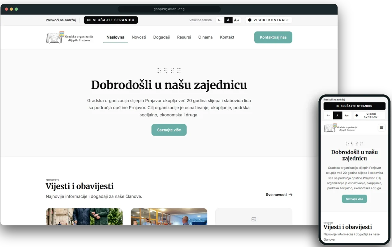 Prikaz sajta gosprnjavor.org na desktopu i mobilnom telefonu